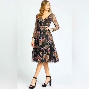 Mac Duggal Floral Lace & Sequin Long Sleeve Tulle Dress size 14